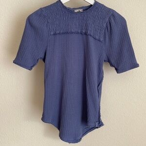 Free People Care Red Delicious Smocked Top Blue S